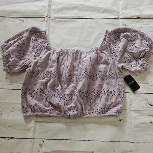 New Lucky Brand Women's Light Purple Off The Shoulder Pheasant Crop Top Size Med